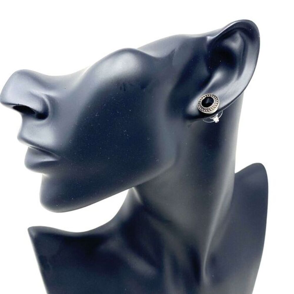 Napier Silver Tone Black Stone Crystals from Swarovski Pierced Earrings New